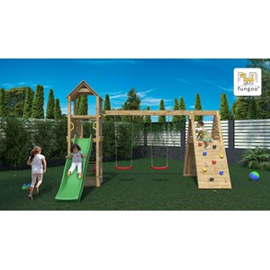 Aire de jeux fleppi en bois avec tobogg