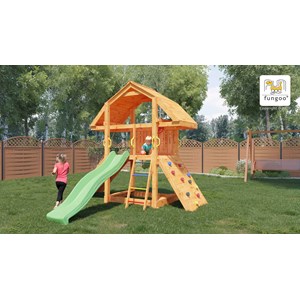 Aire de jeux en bois buffalo avec mur d