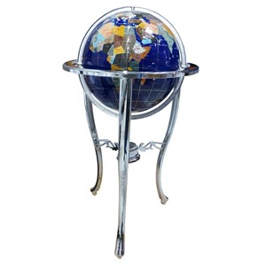 Globe terrestre 33cm 3 pieds chrome bleu