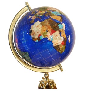 Globe terrestre 33cm trépied bois bleu