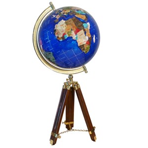 Globe terrestre 33cm trépied bois bleu