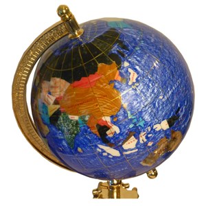 Globe terrestre 22 cm trépied bois bleu