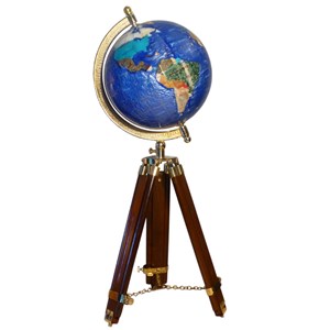 Globe terrestre 22 cm trépied bois bleu