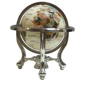 Globe terrestre 22cm 3 pieds acier blanc