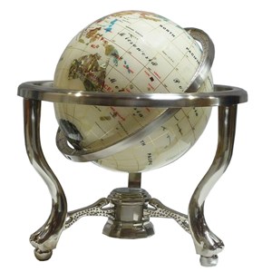 Globe terrestre 22cm 3 pieds acier blanc