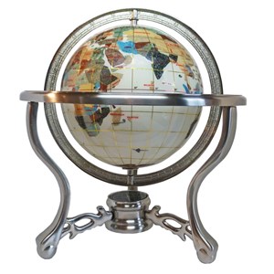 Globe terrestre 15cm 3 pieds acier blanc