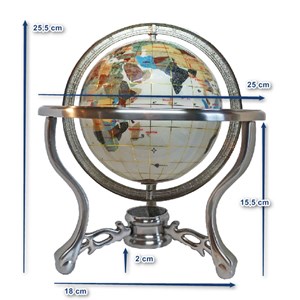 Globe terrestre 15cm 3 pieds acier blanc
