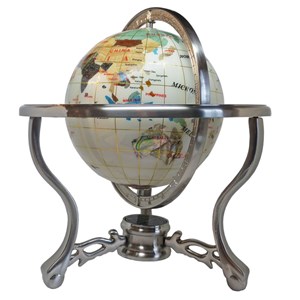 Globe terrestre 15cm 3 pieds acier blanc