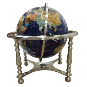Globe terrestre 33cm 4 pieds aciers bleu