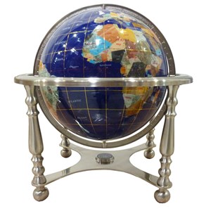 Globe terrestre 33cm 4 pieds aciers bleu