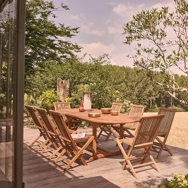 BOIS DESSUS BOIS DESSOUS - Salon de jardin teck huilé 8/10 pers tab