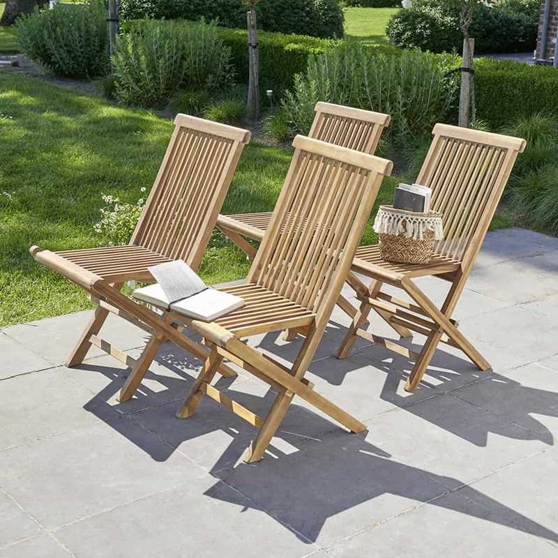 BOIS DESSUS BOIS DESSOUS - Lot de 4 chaises de jardin pliantes teck