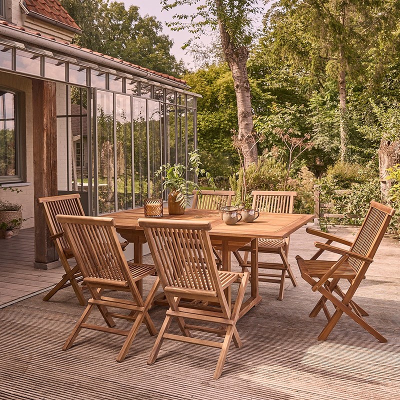 BOIS DESSUS BOIS DESSOUS - Salon de jardin teck huilé 6/8 pers tabl