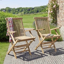 Lot de 2 fauteuils de jardin en teck bru