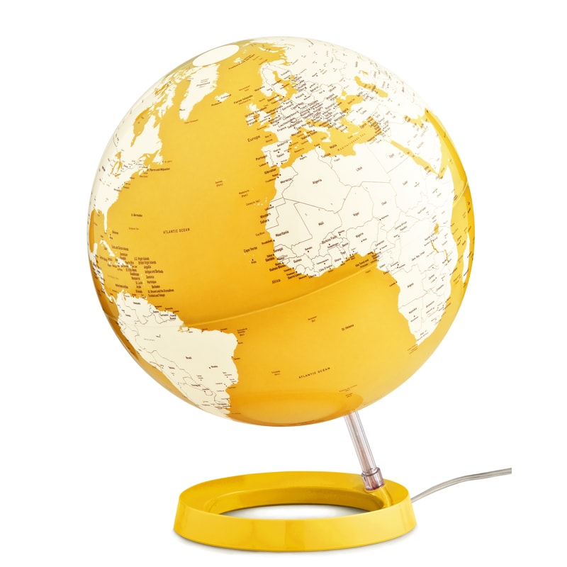 Globe terrestre lumineux design blanc et jaune