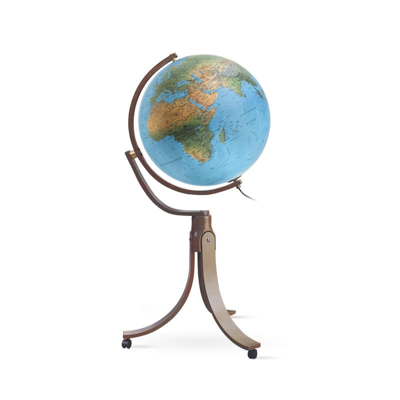 Globe terrestre lumineux de diamètre 14 cm, avec support en bois