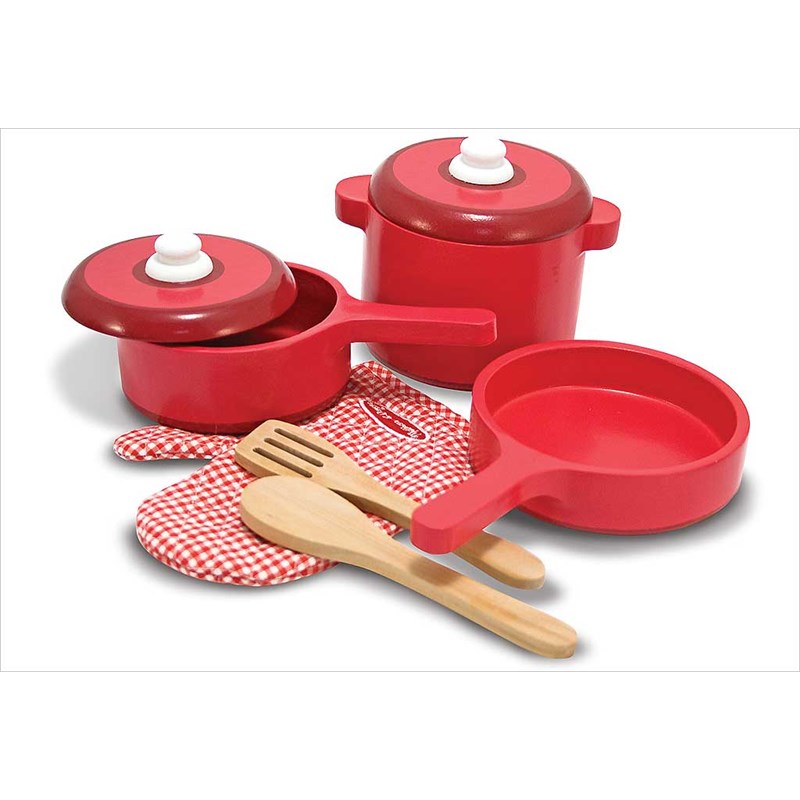 Dînette casseroles en bois rouge