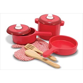 Dînette casseroles en bois rouge