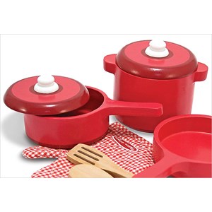 Dînette casseroles en bois rouge