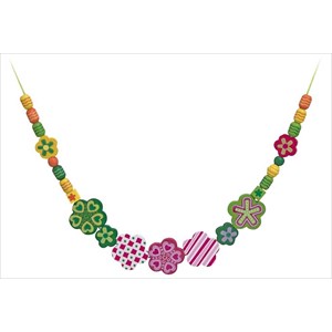 Perles en bois fleurs oranges-vertes