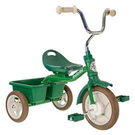 Tricycle en métal vert avec benne