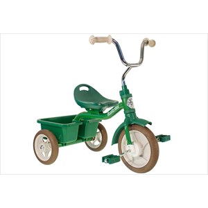 Tricycle en métal vert avec benne