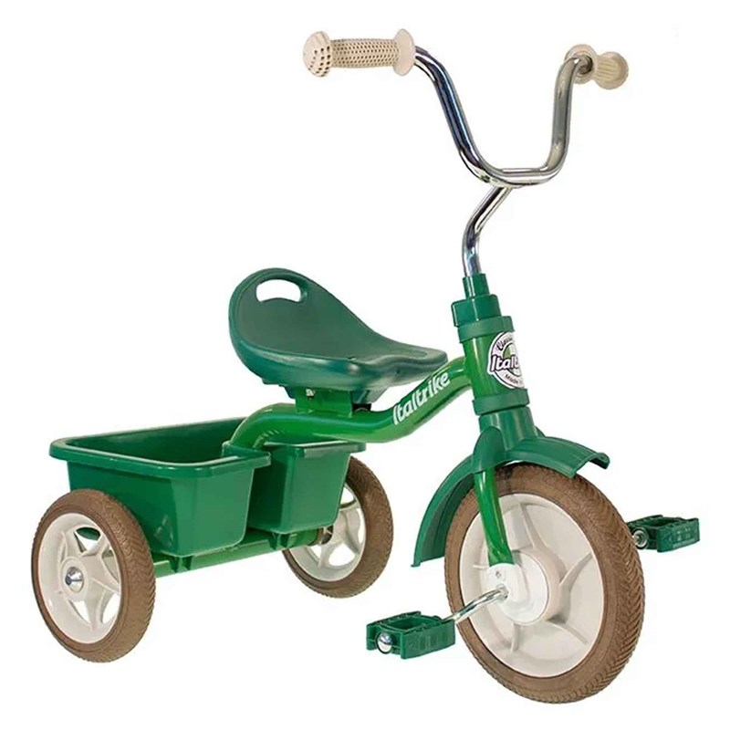 Tricycle en métal vert avec benne