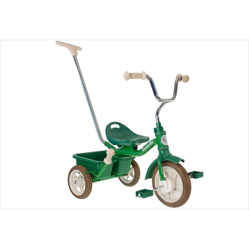 Tricycle vert avec canne et benne