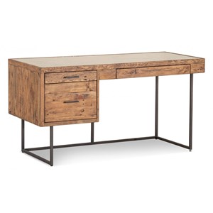 Bureau 3 tiroirs bois-métal marron -