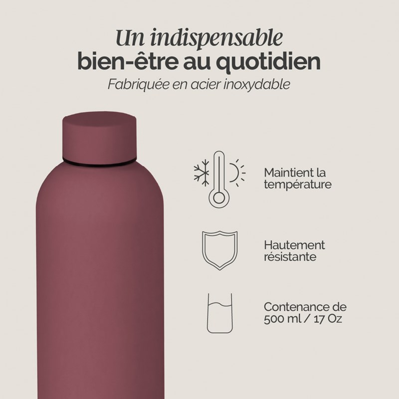 Gourde isotherme 500ml - rose (Vivezen) - Image 2