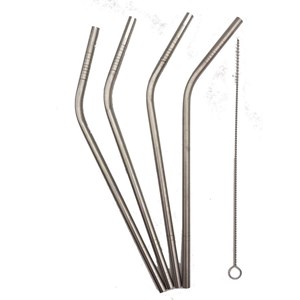 4 pailles en inox courbées