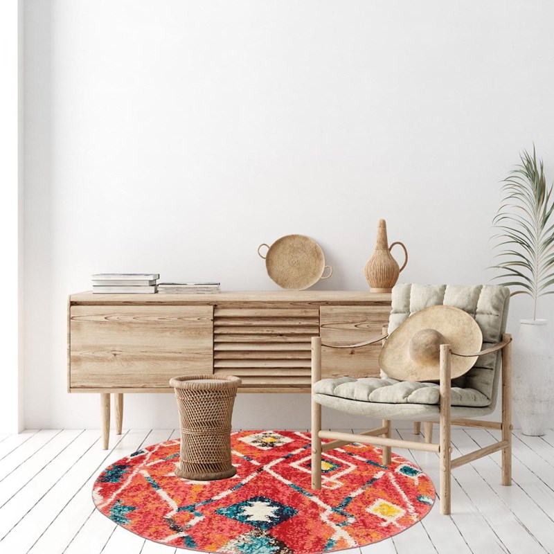 Tapis berbère 100x100 rond multicolore