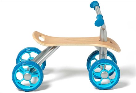 Porteur bébé bois et métal bleu 4 roues