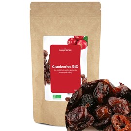 Cranberries bio - 200g (en moitiés, infusées au jus de pomme, séchées)