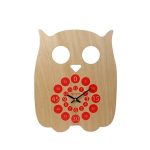 Horloge pédagogique hiboo rouge orangé