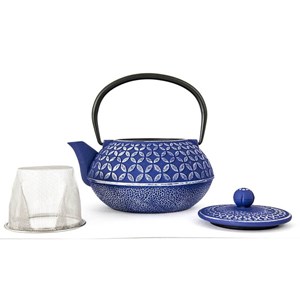 Théière fonte rosace bleu mauve 0.8l
