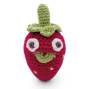 Hochet fraise fait-mains coton bio