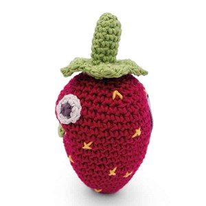 Hochet fraise fait-mains coton bio