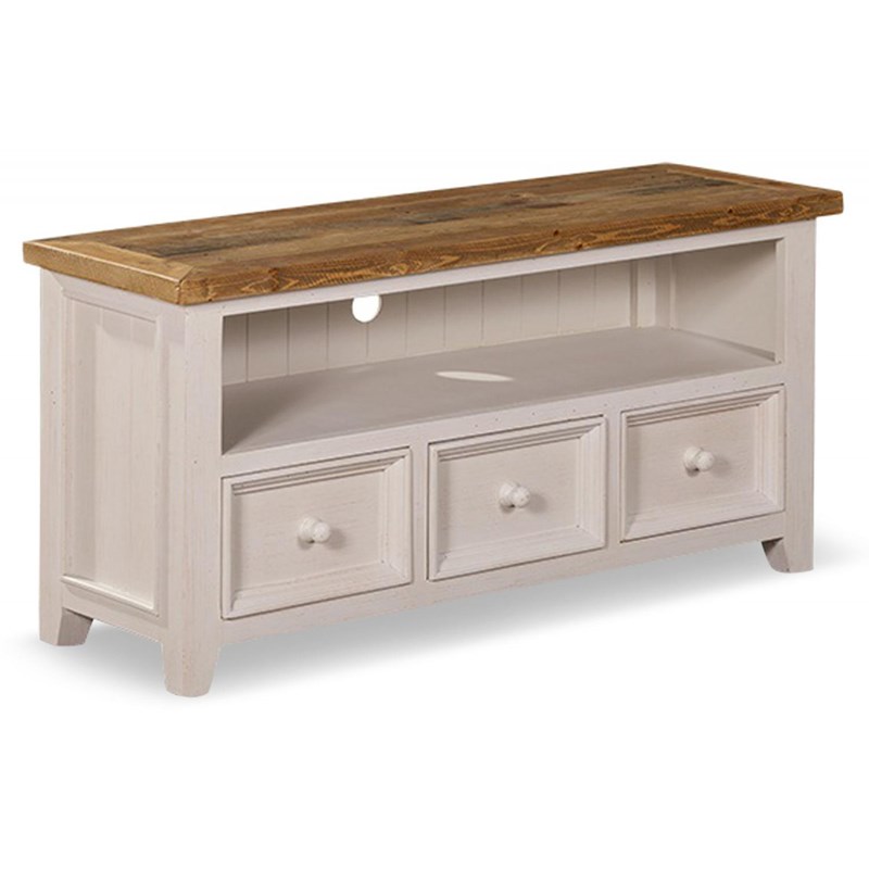 Décoration d'autrefois - Meuble tv 3 tiroirs bois blanc 120x40x60