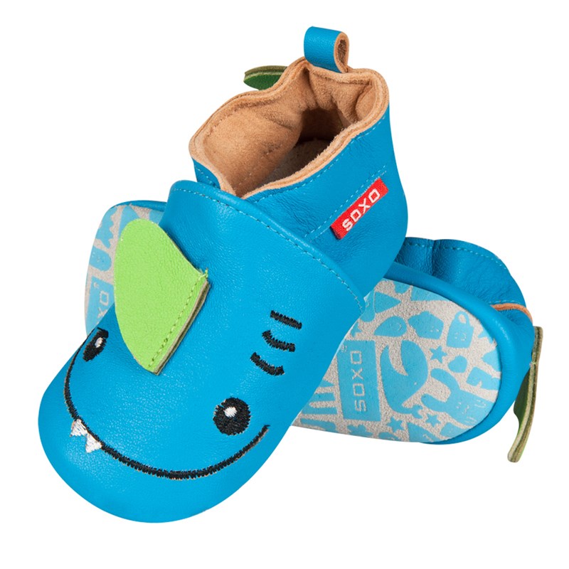 Chaussons bébé cuir souple bleu 16 -