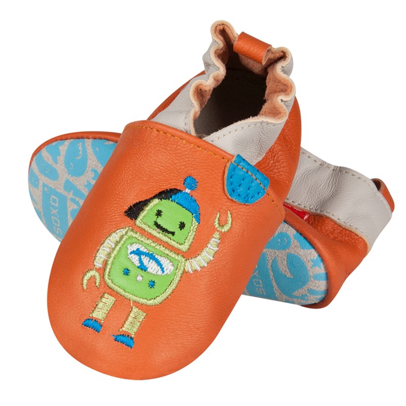 Chaussons bébé cuir souple - orange 18