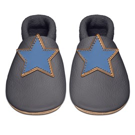 Chaussons bébé cuir souple étoile gris