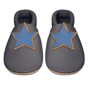 Chaussons bébé cuir souple étoile gris