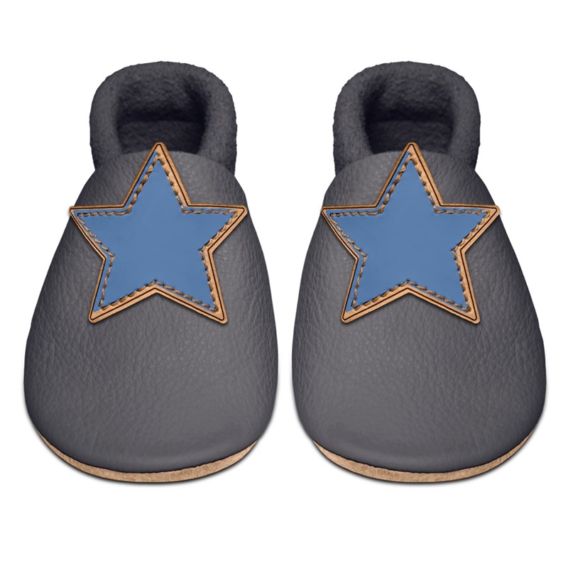 Chaussons bébé cuir souple étoile gris