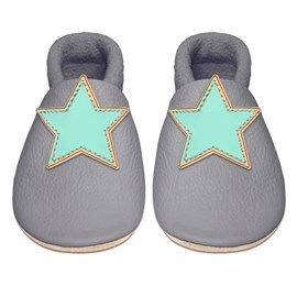 Chaussons bébé cuir souple étoile gris