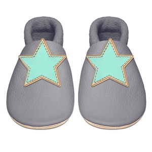 Chaussons bébé cuir souple étoile gris