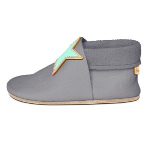 Chaussons bébé cuir souple étoile gris