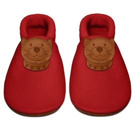 Chaussons bébé cuir souple chaton rouge