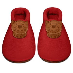 Chaussons bébé cuir souple chaton rouge