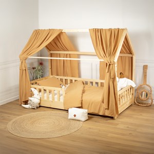 Ciel de lit cabane gaze coton duo camel